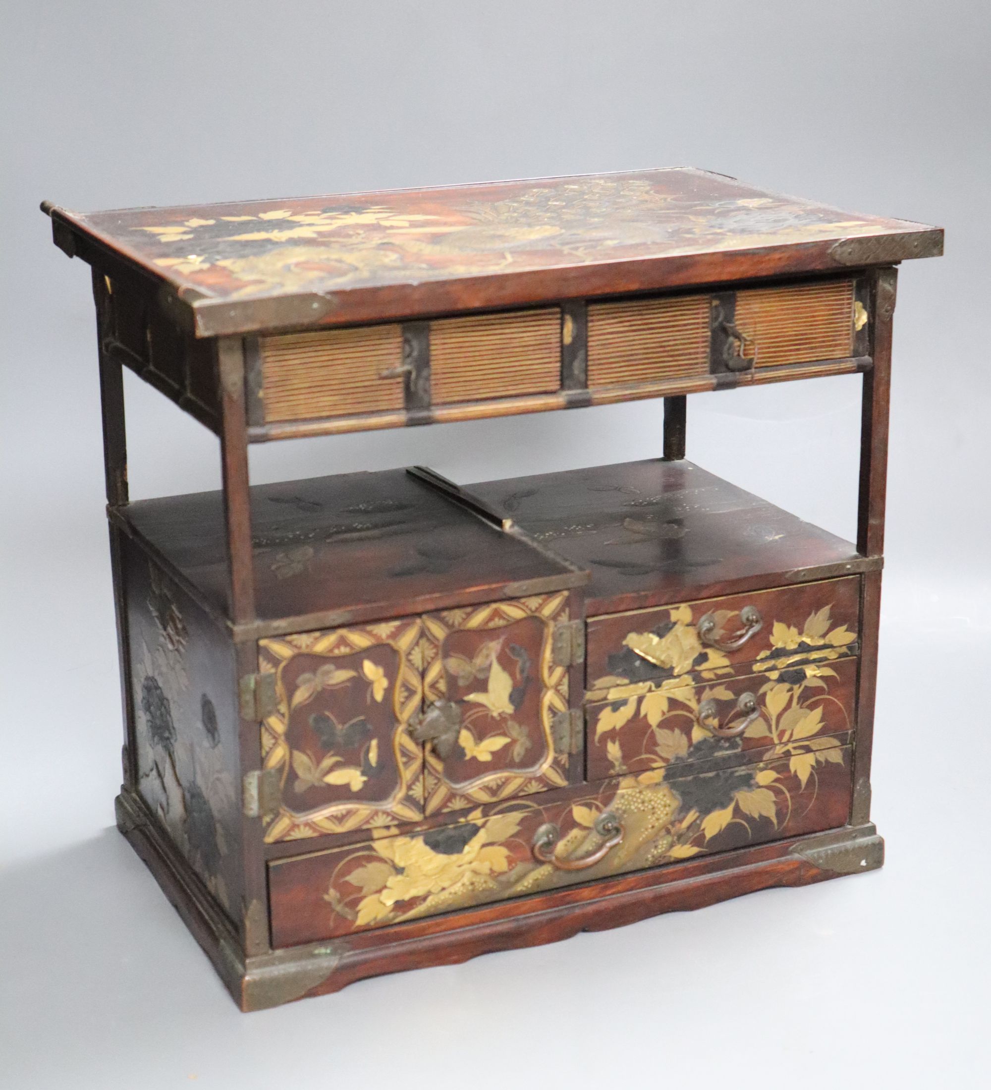 A Japanese lacquered table cabinet, height 26cm